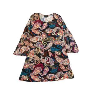 MSK Dress Womens Extra Large Colorful‎ AOP Paisley Boho Hippie Midi Flare Ladies